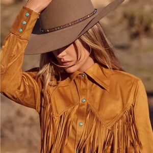 Lainey Wilson turquoise button Wrangler Tan Button Down Shirt